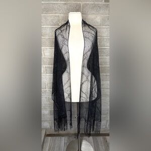 Collection Eighteen Lace Shawl Fringe Wrap Black Evening Y2K